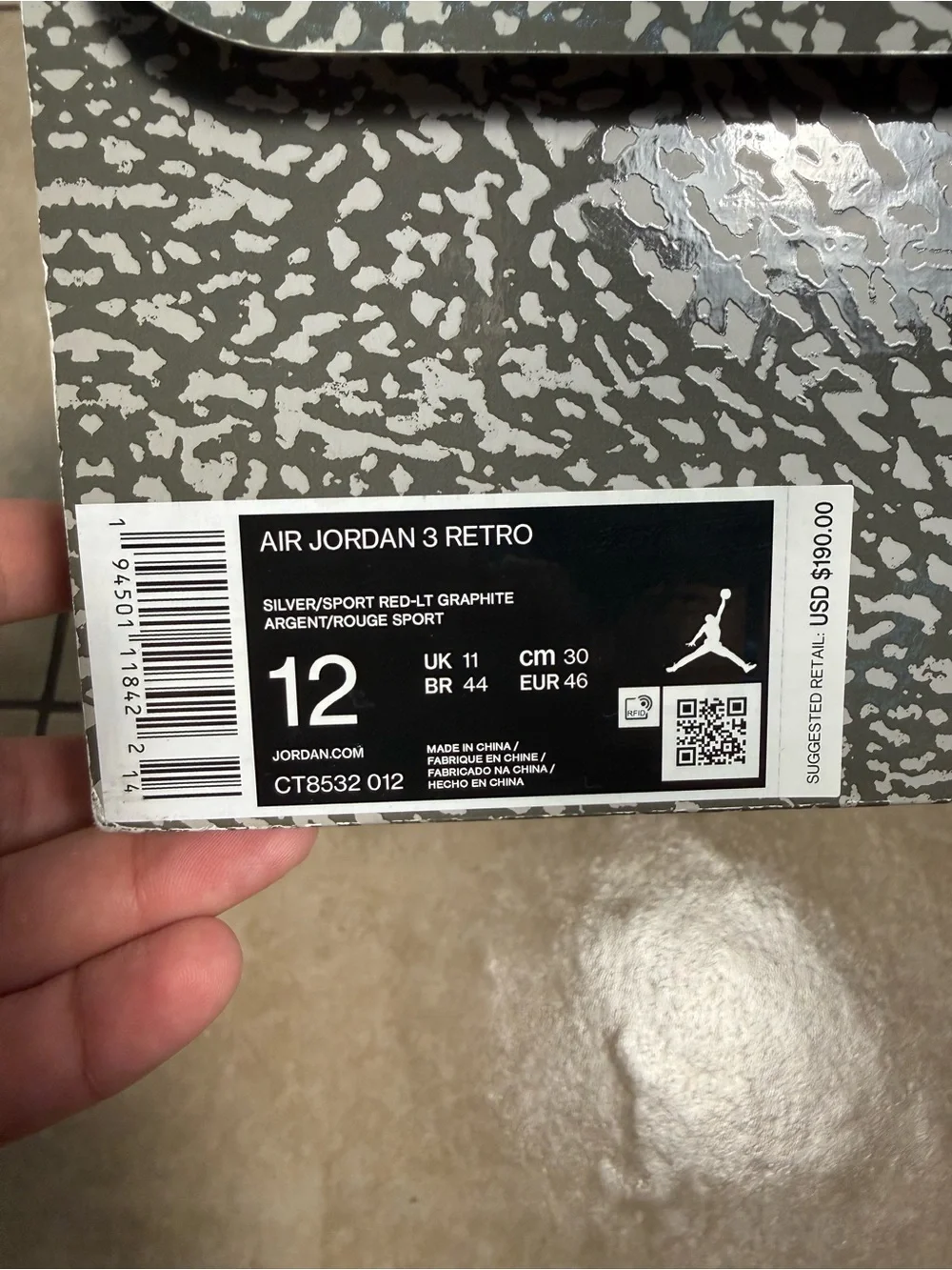 Jordan Air Jordan 3 Retro Cool Grey Silver/Orange 2021 CT8532-012 Men SIZE 12M